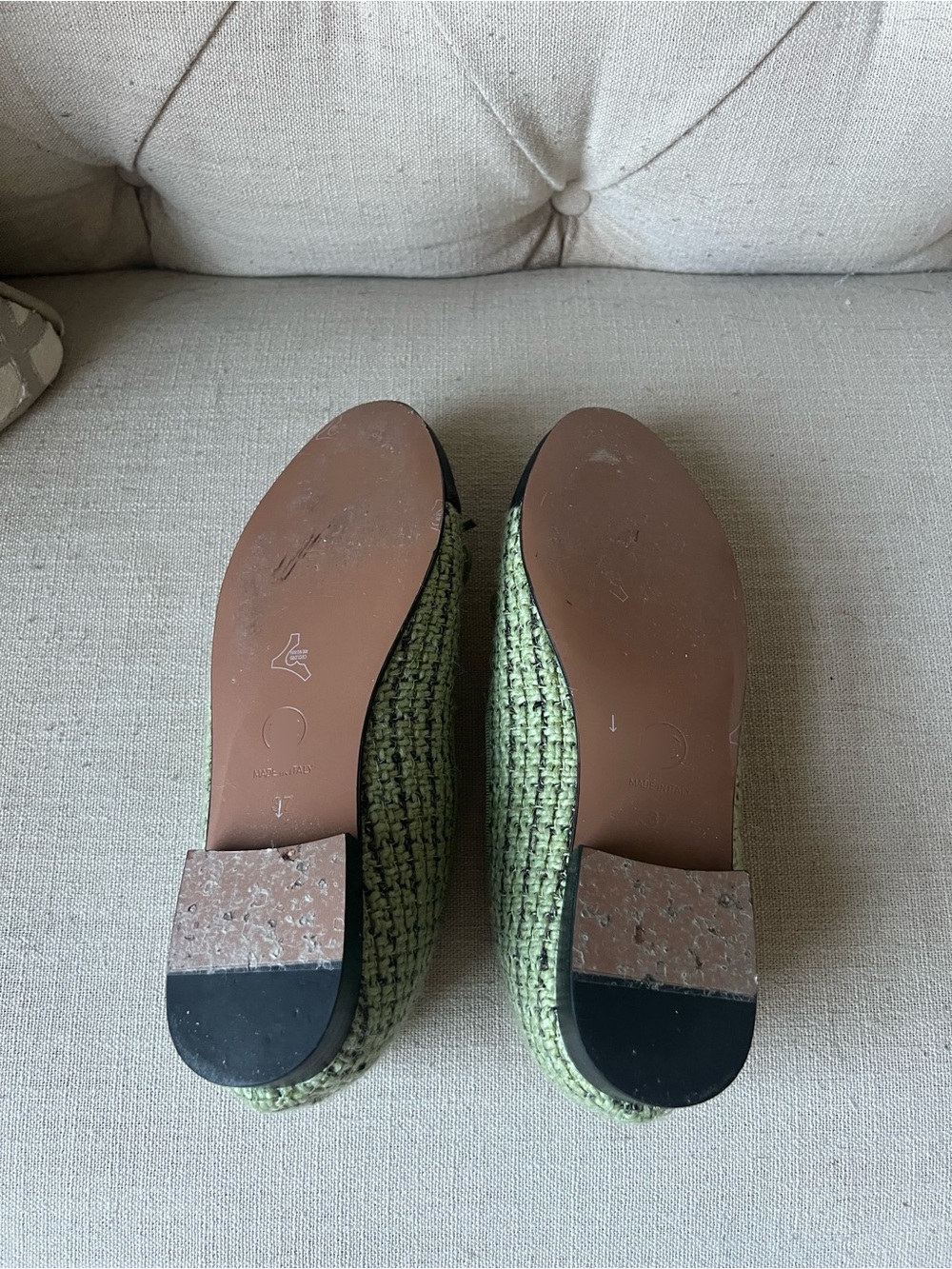 C-like Green Tweed and Black Cap-Toe Ballet Flats - Picture 5 of 7